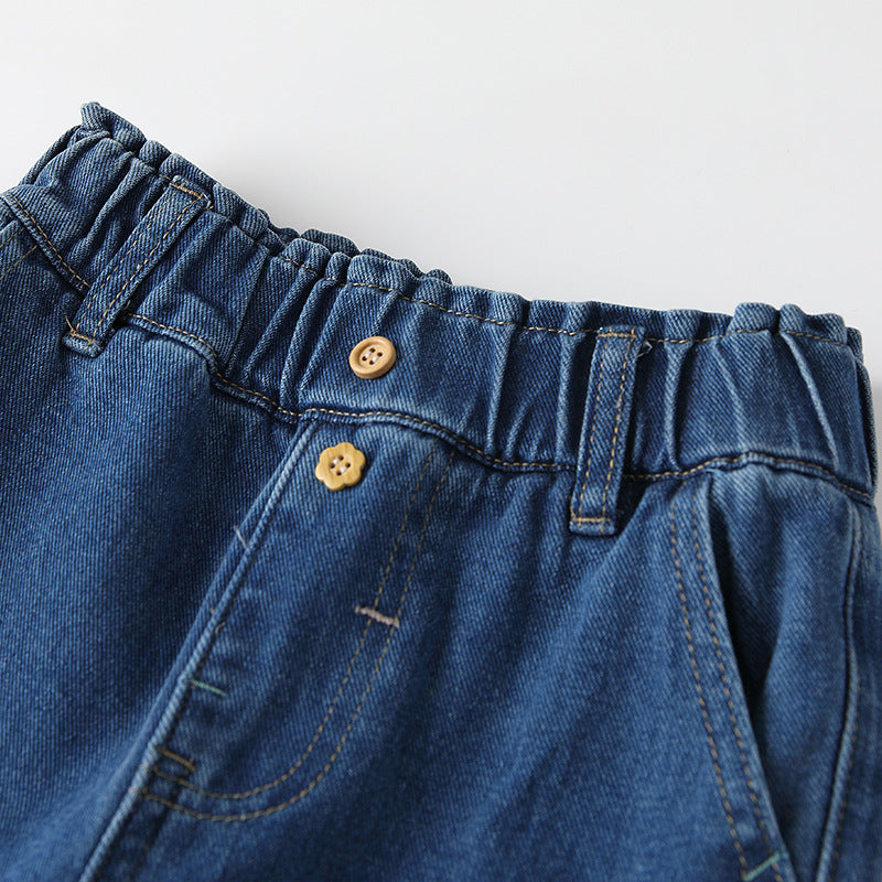 Arrival Autumn Baby Kids Girls Colorful Flowers Pattern Denim Pants-1