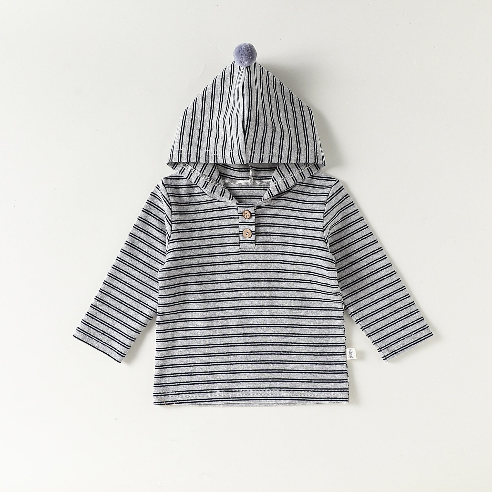 Autumn Arrival Baby Kids Unisex Striped Pattern Long Sleeves Hooded Top-2
