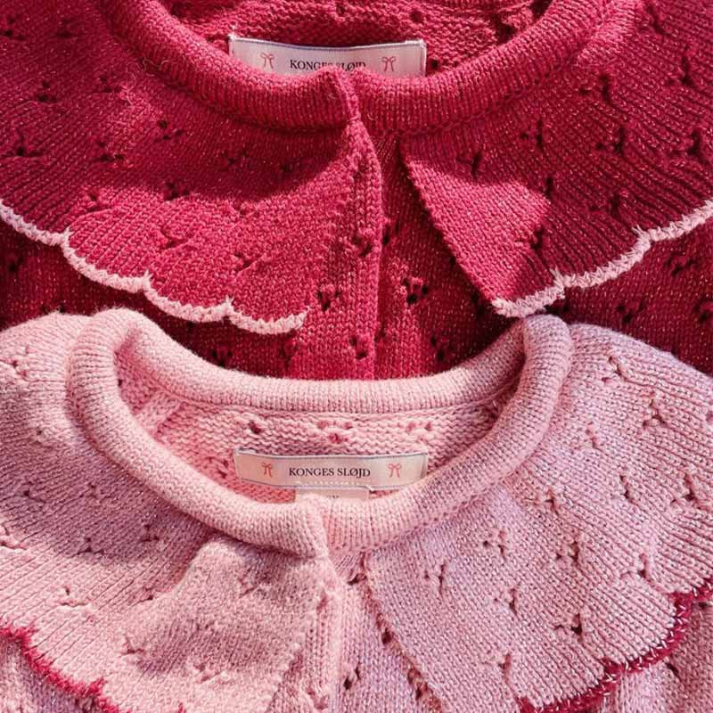 Autumn Arrival Baby Kids Girls Long Sleeves Geometric Pattern Single Breasted Knitted Cardigan with Collar-3
