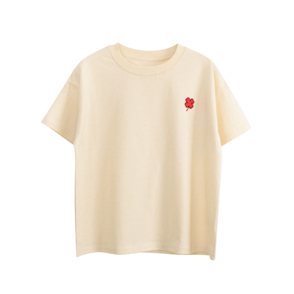 Boys and Girls’ Flower Embroidered T-shirt in European and American Style