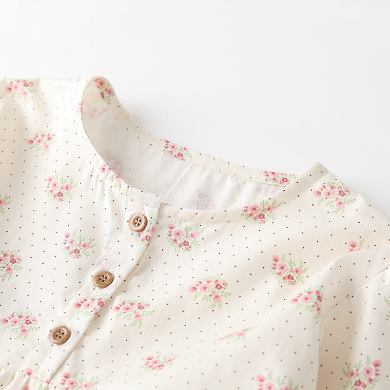 Autumn Arrival Kids Girls Floral Pattern Long Sleeves Cute Dress-1