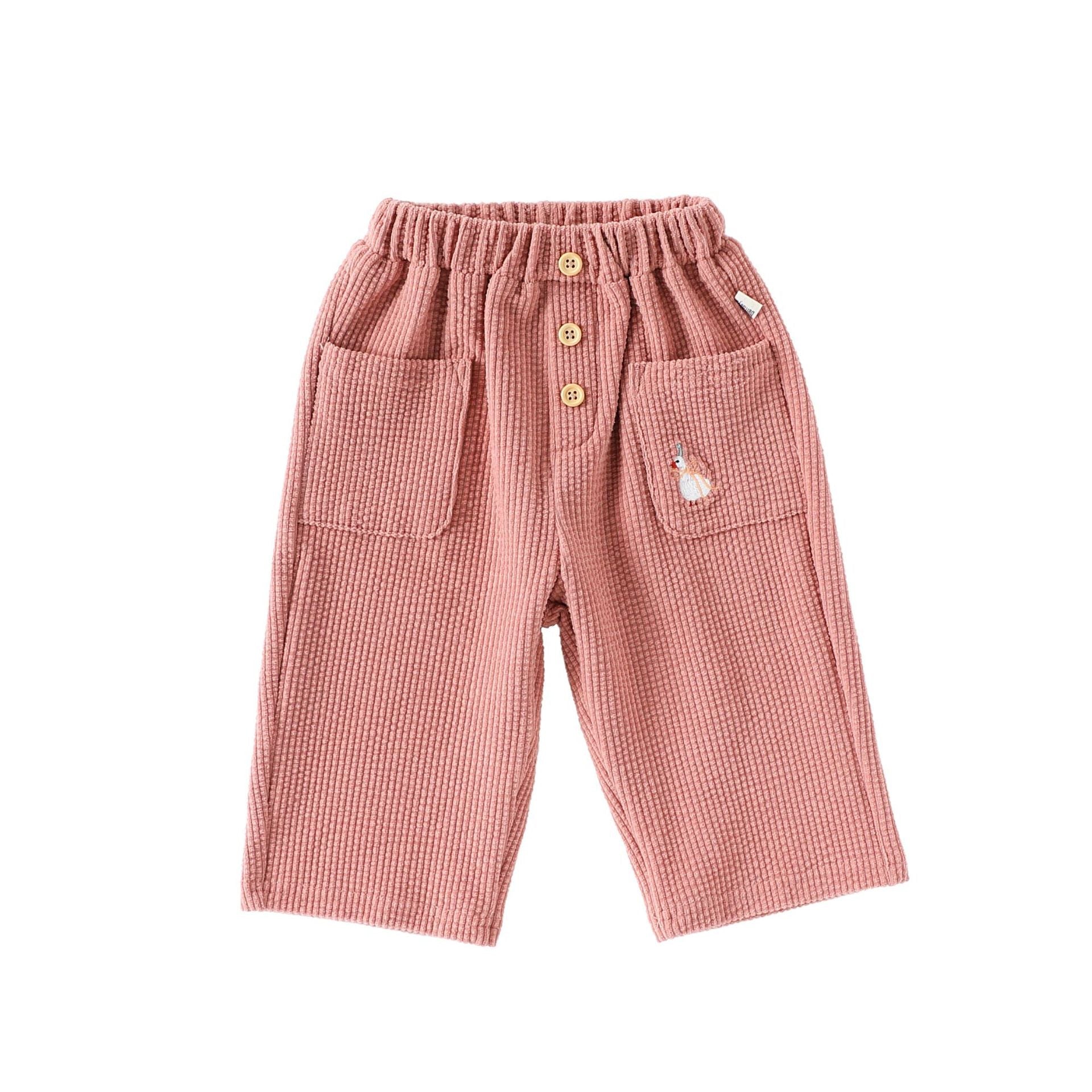 Casual Baby Kids Cartoon Embroidered Pattern Corduroy Pants-3