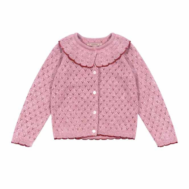 Autumn Arrival Baby Kids Girls Long Sleeves Geometric Pattern Single Breasted Knitted Cardigan with Collar-1