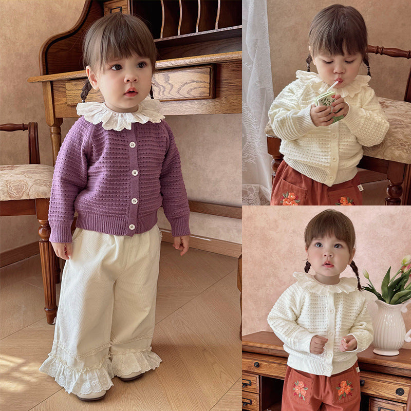 Winter and Autumn Baby Kids Solid Color Long Sleeves Single Breasted Knitted Cardigan-0