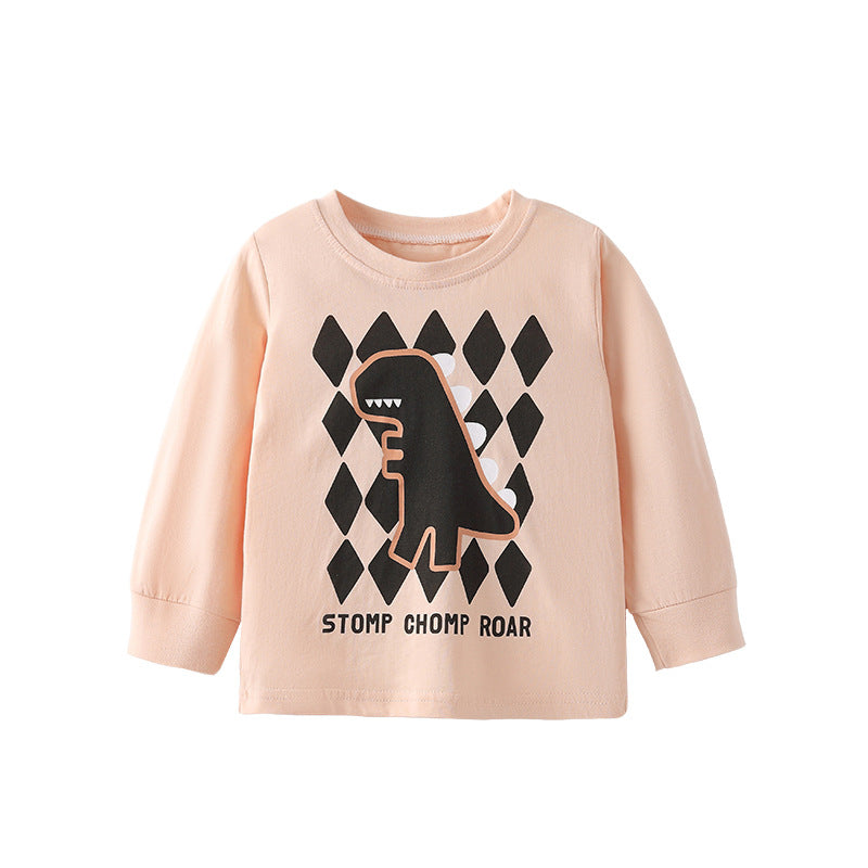 Autumn and Spring Arrival Cartoon and Geometric Pattern Long Sleeves Top for Boys-0