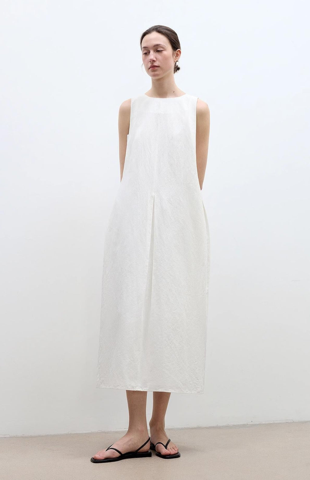 "Deyanuo" hemp three-dimensional hourglass sleeveless round neck loose slim dress for women-0