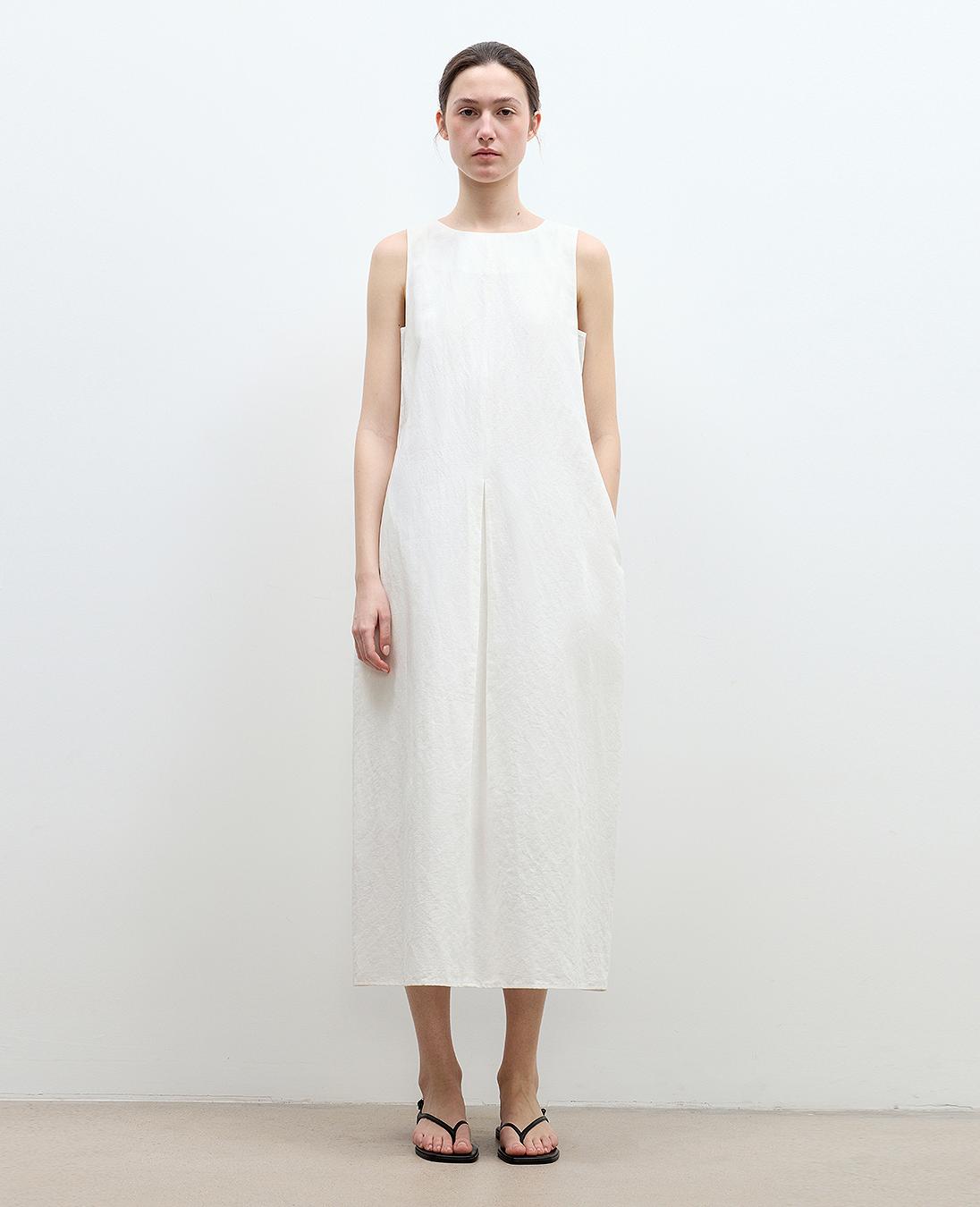 "Deyanuo" hemp three-dimensional hourglass sleeveless round neck loose slim dress for women-1