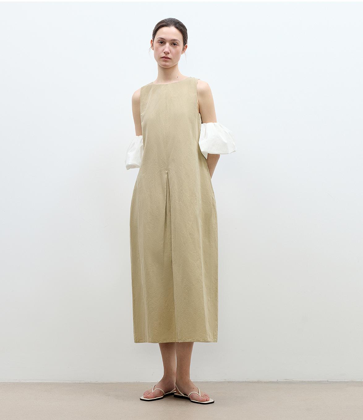 "Deyanuo" hemp three-dimensional hourglass sleeveless round neck loose slim dress for women-7