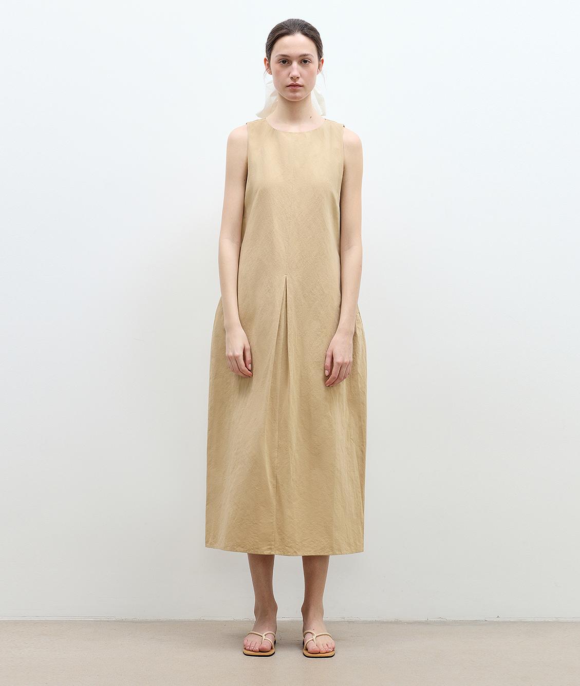 "Deyanuo" hemp three-dimensional hourglass sleeveless round neck loose slim dress for women-5