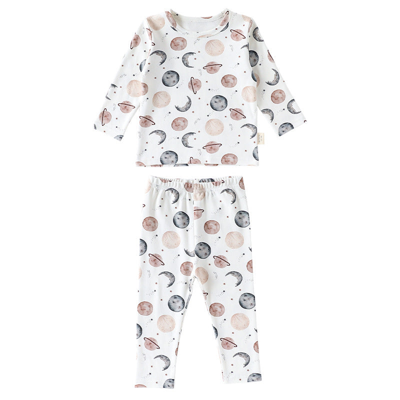Spring and Autumn Baby Kids Simple Pattern Long Sleeves Top and Pants Clothing Set-3