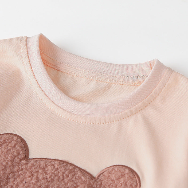 Spring and Autumn Boys Cartoon Teddy Bear Pattern Long Sleeves Top and Striped Pants Clothing Set-1