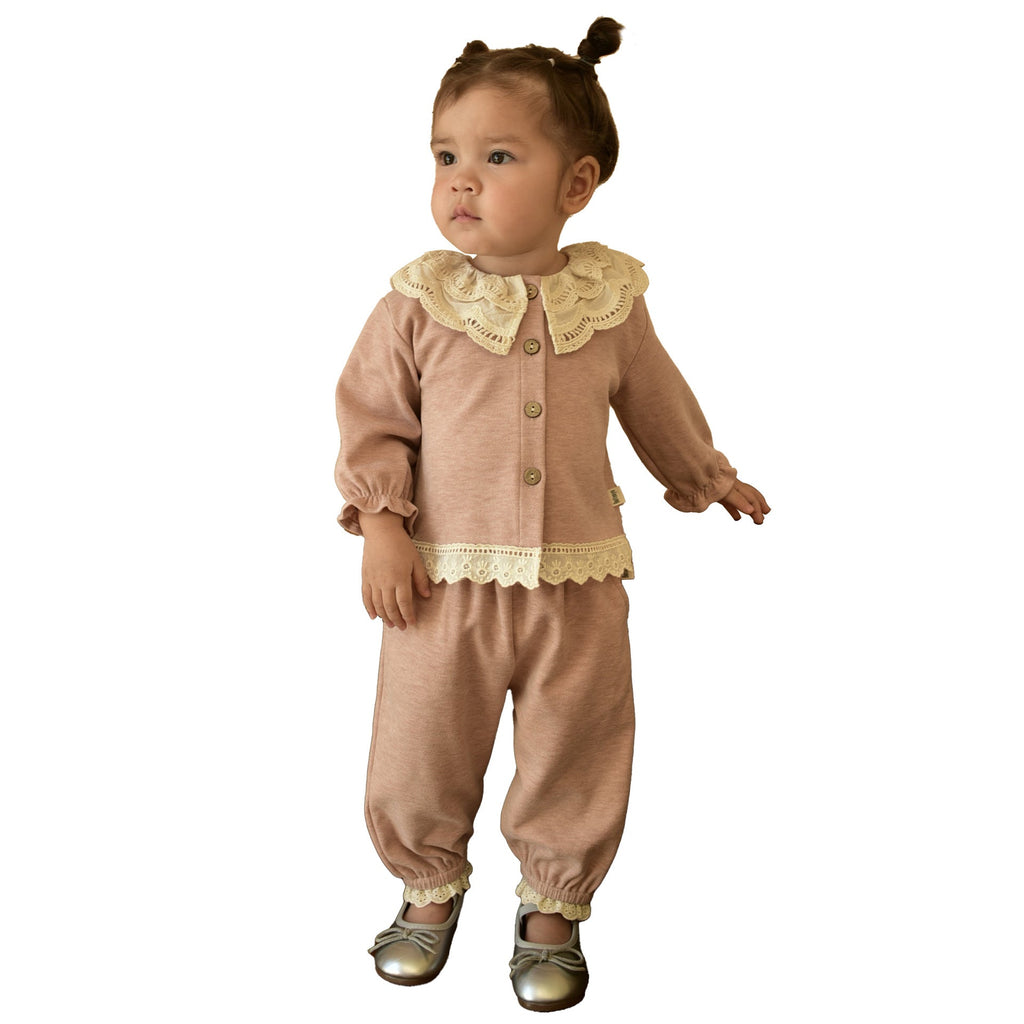 Spring and Autumn Girls Cute Color Patchwork Long Sleeves Single Breasted Top and Pants Clothing Set-1