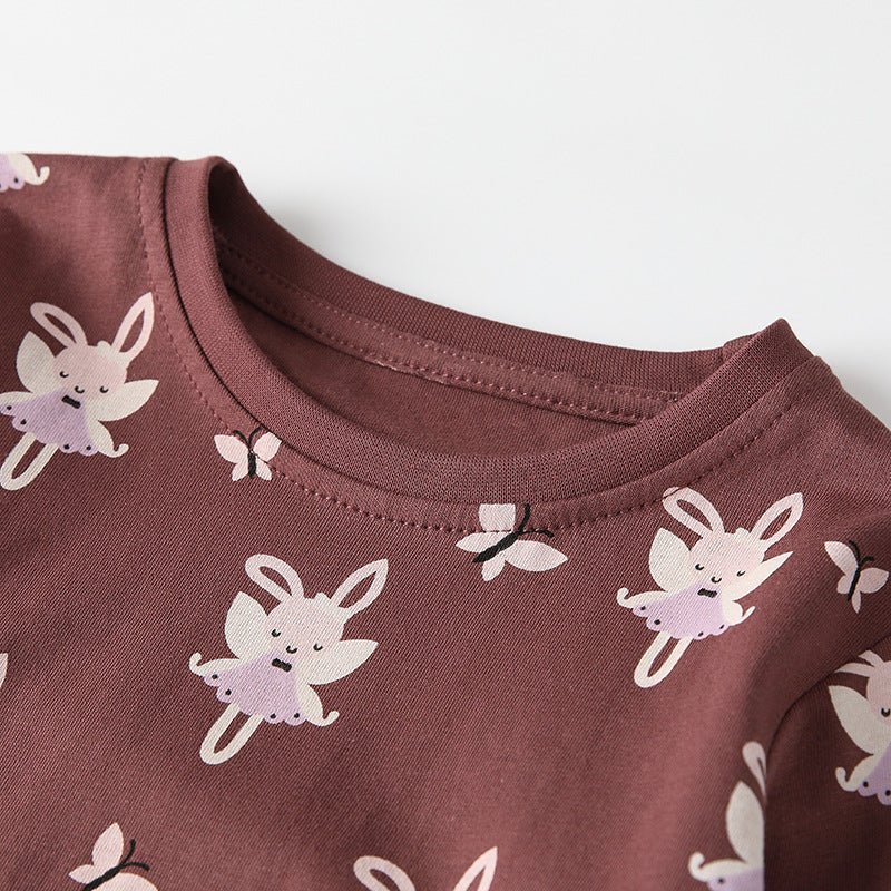 Spring and Autumn Girls Fairy Cartoon Pattern Long Sleeves Top and Pants Clothing Set-1