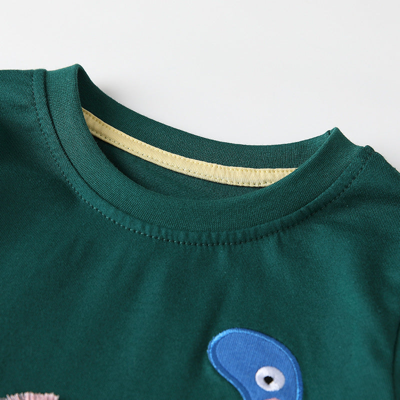 Spring and Autumn Boys Cartoon Pattern Long Sleeves Top and Plaid Pants Clothing Set-1