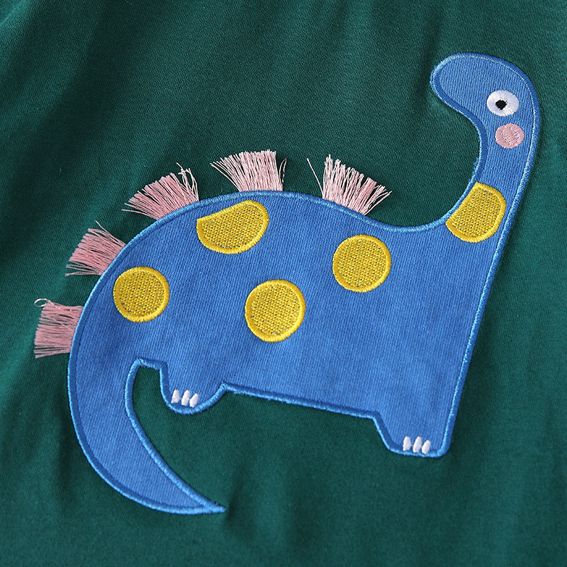 Spring and Autumn Boys Cartoon Pattern Long Sleeves Top and Plaid Pants Clothing Set-2