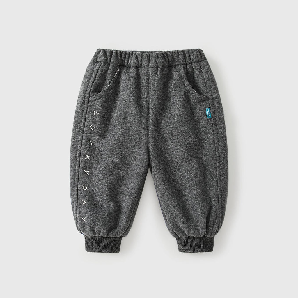 Winter Arrival Casual Baby Kids Boys Letters Embroidered Pattern Fleece-lined Pants-0