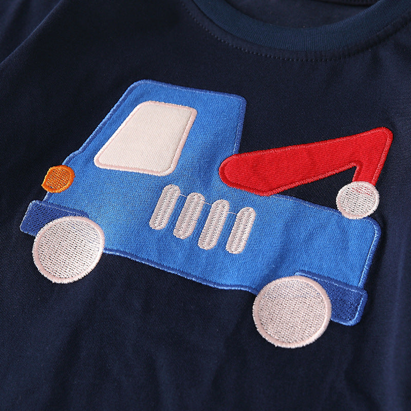 Spring and Autumn Boys Cartoon Pattern Long Sleeves Top and Plaid Pants Clothing Set-2