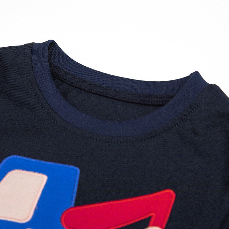 Spring and Autumn Boys Cartoon Pattern Long Sleeves Top and Plaid Pants Clothing Set-3