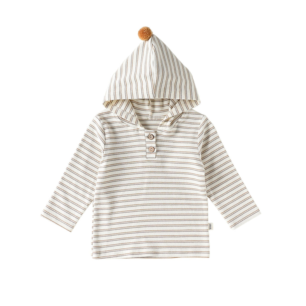 Autumn Arrival Baby Kids Unisex Striped Pattern Long Sleeves Hooded Top-1