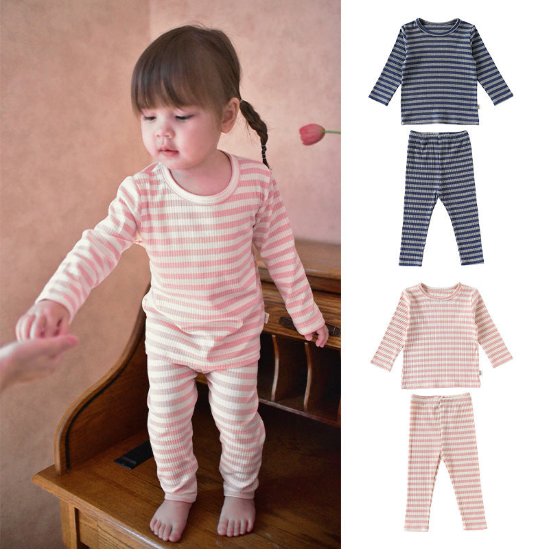 Spring and Autumn Baby Kids Striped Pattern Long Sleeves Top and Pants Clothing Set-0