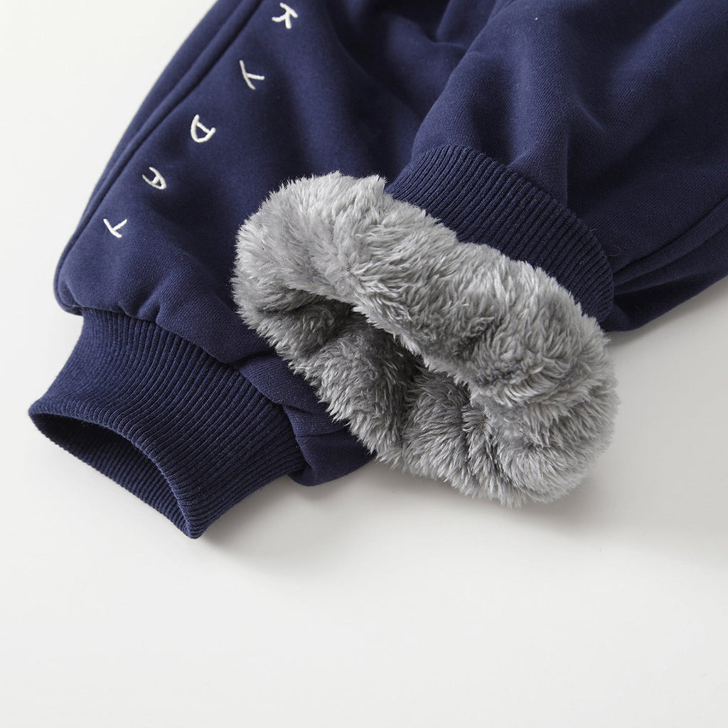 Winter Arrival Casual Baby Kids Boys Letters Embroidered Pattern Fleece-lined Pants-3