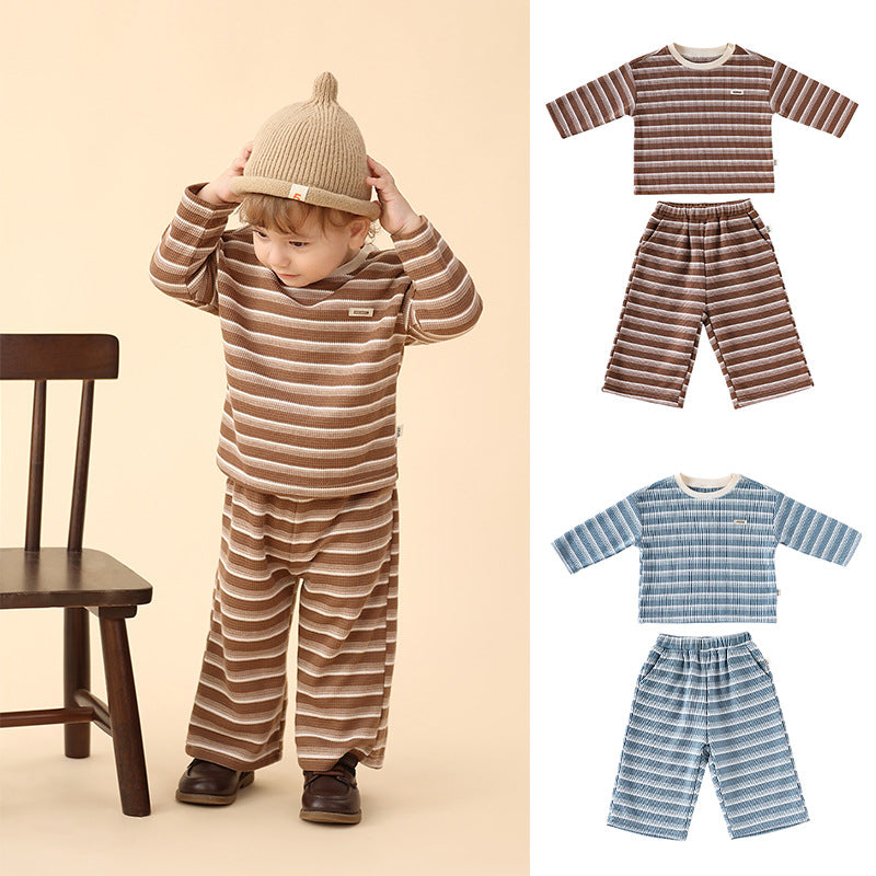 Spring and Autumn Baby Kids Striped Pattern Long Sleeves Top and Pants Clothing Set-0