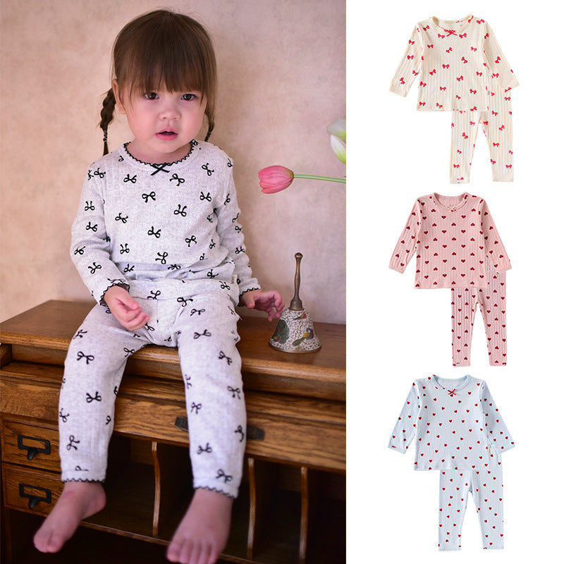 Spring and Autumn Girls Cute Simple Pattern Long Sleeves Top and Pants Clothing Set-0