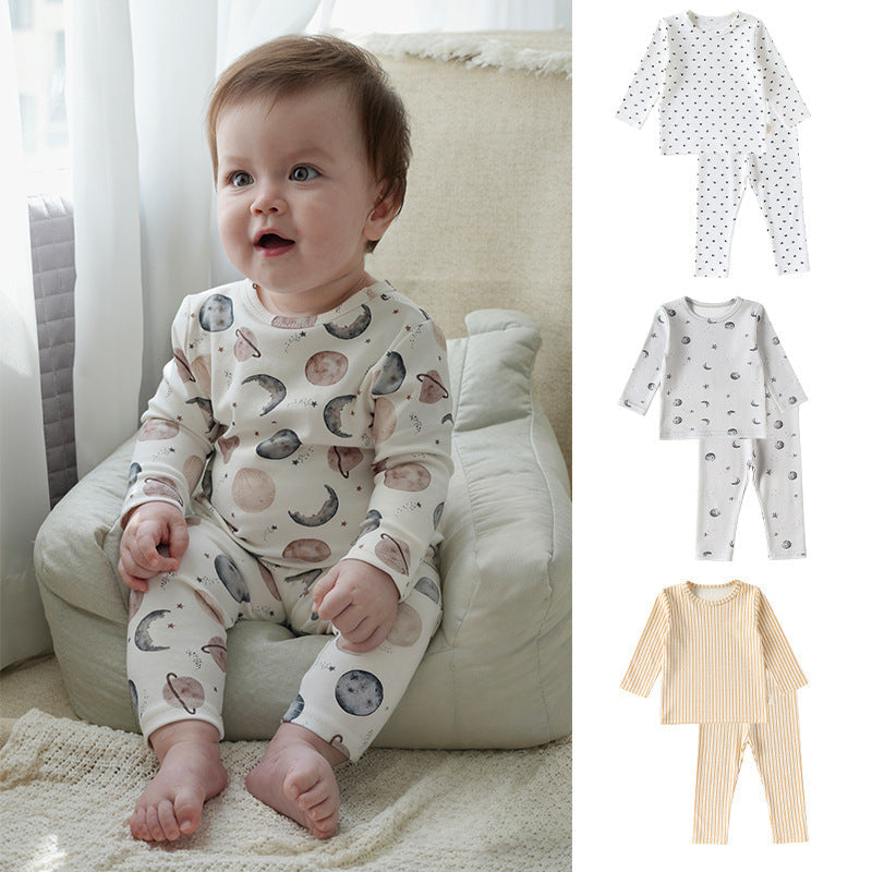 Spring and Autumn Baby Kids Simple Pattern Long Sleeves Top and Pants Clothing Set-0