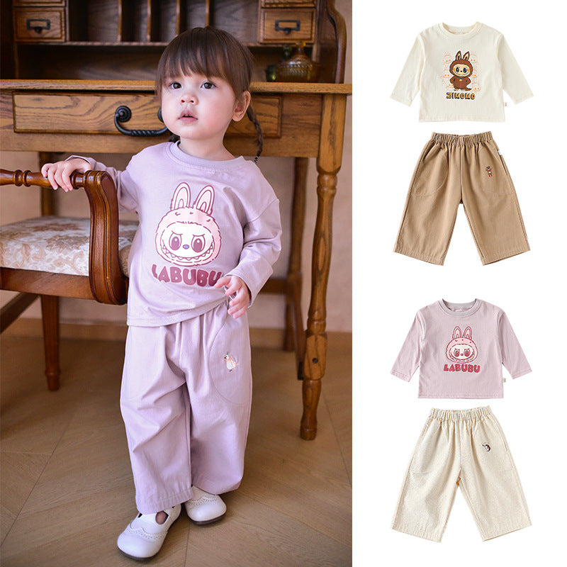 Spring and Autumn Baby Kids Cartoon Pattern Long Sleeves Top and Pants Cute Clothing Set-0